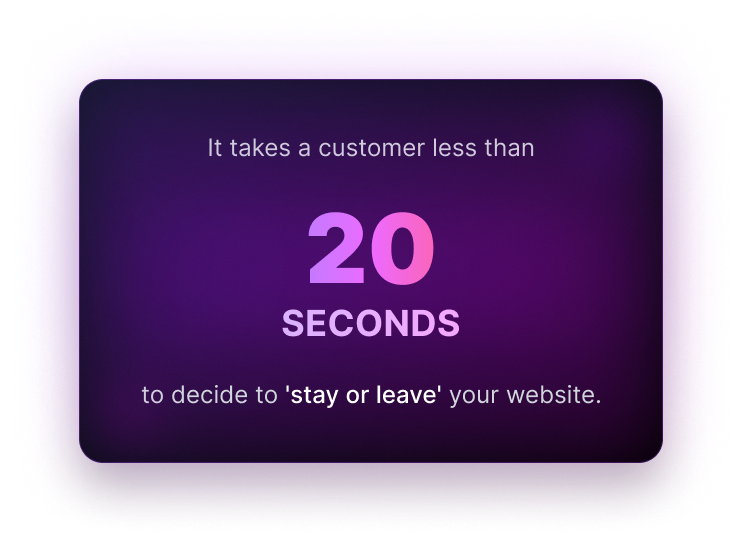 It takes a customer 20 seconds to decide if they want to stay or leave your website.